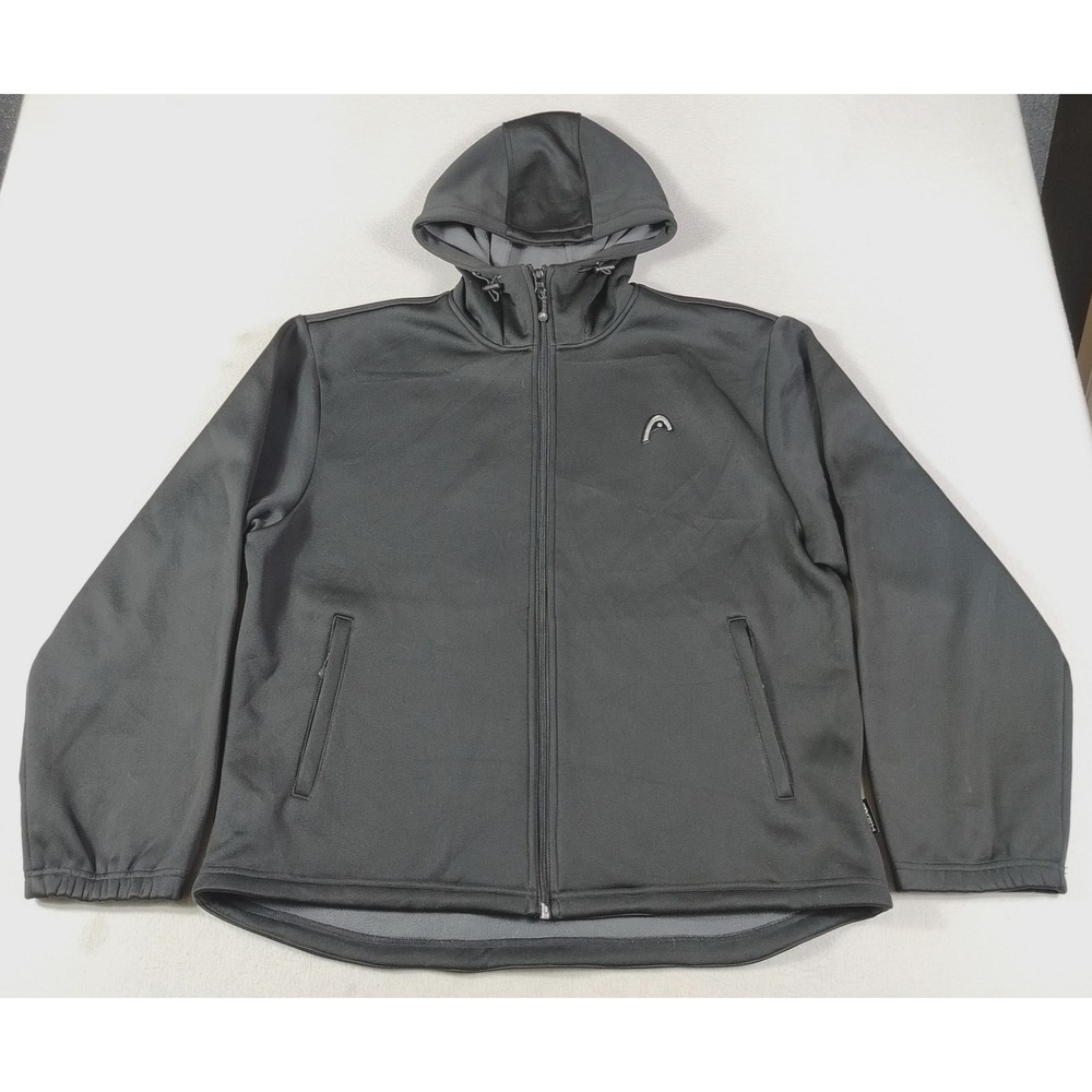 HEAD Jacket Mens XL Black Hooded Softshell Full Zip Fleece Lined Activewear